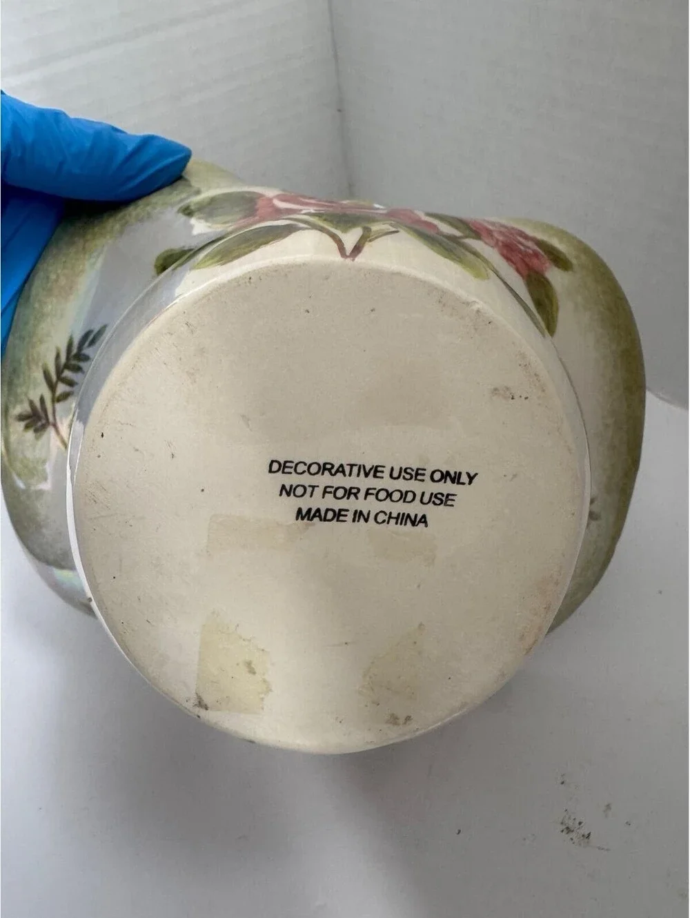 Vintage Ceramic Floral Basket Vase — Pink Roses & Iridescent Luster Glaze